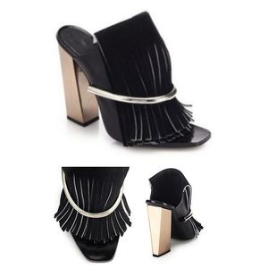 Proenza Schouler Metal Bar Fringed Mules